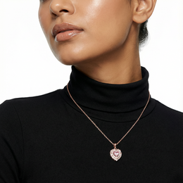 Pink Heart Halo Necklace – Rose Gold 925 Sterling Silver