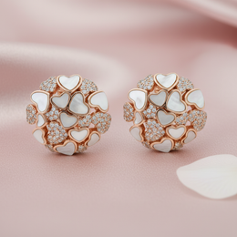Rose Gold Mother of Pearl Heart Cluster Stud Earrings