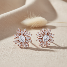 Baguette Stone Earrings - Starburst Rose Gold Studs