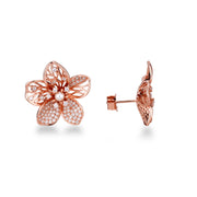 Rose Gold Silver Floral Cluster Stud Earrings