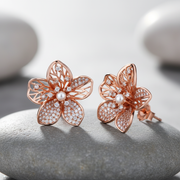 Rose Gold Silver Floral Cluster Stud Earrings