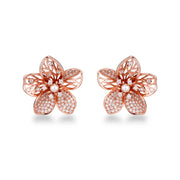 Rose Gold Silver Floral Cluster Stud Earrings