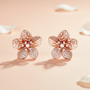 Rose Gold Silver Floral Cluster Stud Earrings