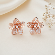 Rose Gold Silver Floral Cluster Stud Earrings