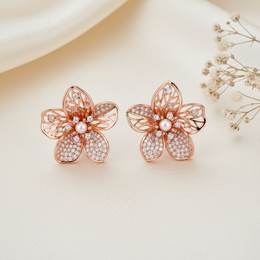 Rose Gold Silver Floral Cluster Stud Earrings