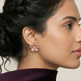 Rose Gold Silver Floral Cluster Stud Earrings
