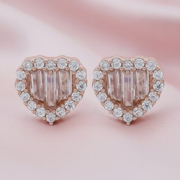 Rose Gold Vermeil Heart Stud Earrings - 925 Silver
