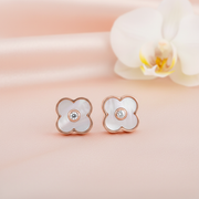 Rose Gold Sterling Silver Clover Mother-of-Pearl Studs