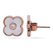 Rose Gold Sterling Silver Clover Mother-of-Pearl Studs