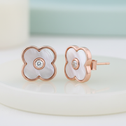 Rose Gold Sterling Silver Clover Mother-of-Pearl Studs