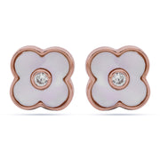 Rose Gold Sterling Silver Clover Mother-of-Pearl Studs