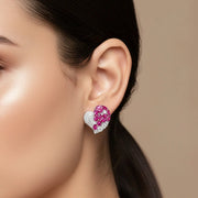 Luxury ruby heart stud earrings with pink stones and crystal accents for women
