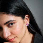 Luxury ruby heart stud earrings with pink stones and crystal accents for women
