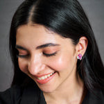Luxury ruby heart stud earrings with pink stones and crystal accents for women
