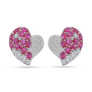 Devotion Heart Studs - 925 Sterling Silver & Ruby Zircon