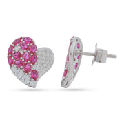 Devotion Heart Studs - 925 Sterling Silver & Ruby Zircon