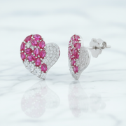Devotion Heart Studs - 925 Sterling Silver & Ruby Zircon