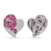 Devotion Heart Studs - 925 Sterling Silver & Ruby Zircon