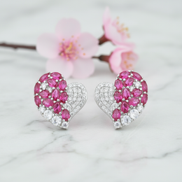 Devotion Heart Studs - 925 Sterling Silver & Ruby Zircon