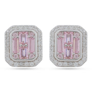 925 Silver Pink Baguette & Halo CZ Stud Earrings
