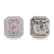 925 Silver Pink Baguette & Halo CZ Stud Earrings