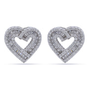 925 Silver Baguette CZ Pave Open Heart Stud Earrings