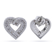 925 Silver Baguette CZ Pave Open Heart Stud Earrings