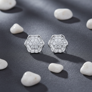 925 Silver Baguette Cubic Zirconia Floral Cluster Stud Earrings