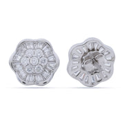 925 Silver Baguette Cubic Zirconia Floral Cluster Stud Earrings