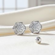 925 Silver Baguette Cubic Zirconia Floral Cluster Stud Earrings