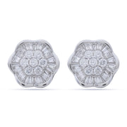 925 Silver Baguette Cubic Zirconia Floral Cluster Stud Earrings