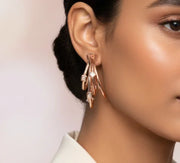 Rose gold layered cascade earrings with square crystal accents and modern elegant design for women
