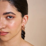 Rose gold layered cascade earrings with square crystal accents and modern elegant design for women
