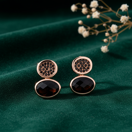 Rose Gold Vermeil Oval Drop Earrings - 925 Silver