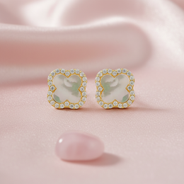 Luxe Clover Mother of Pearl Silver Stud Earrings