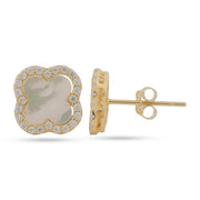 Luxe Clover Mother of Pearl Silver Stud Earrings