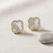 Luxe Clover Mother of Pearl Silver Stud Earrings