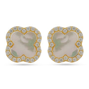Luxe Clover Mother of Pearl Silver Stud Earrings