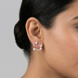 Rose Gold Mother-of-Pearl Wreath Stud Earrings - 925 Silver