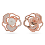 Rose Gold Bloom Pearl Studs | 925 Silver Fine Jewellery