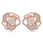 Rose Gold Bloom Pearl Studs | 925 Silver Fine Jewellery