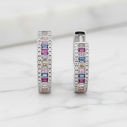 Sterling Silver Multi-Gem Baguette Hoop Earrings