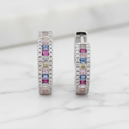 Sterling Silver Multi-Gem Baguette Hoop Earrings