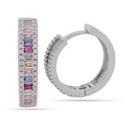 Sterling Silver Multi-Gem Baguette Hoop Earrings