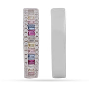 Sterling Silver Multi-Gem Baguette Hoop Earrings