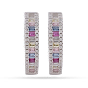 Sterling Silver Multi-Gem Baguette Hoop Earrings