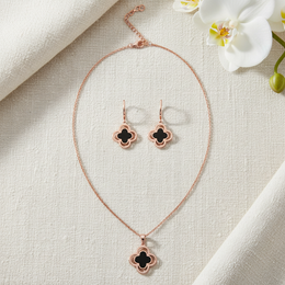 Rose Gold Clover Pendant & Earrings Set - 925 Silver Jewellery