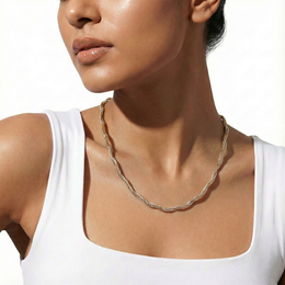 Two-Tone Twisted Spiral Rope Omega Chain Necklace