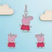 Cute pink Peppa character charm jewellery set with glossy enamel finish and silver-tone detailing

