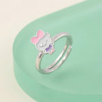 Cute bow kitty adjustable ring with pink enamel detailing and pastel kawaii design for girls and women.

